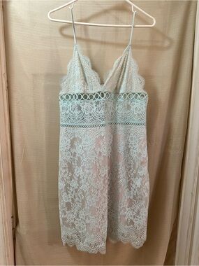 Victoria’s Secret Aqua Lace Slip Dress Blush Pink Lining Chemise Size Medium